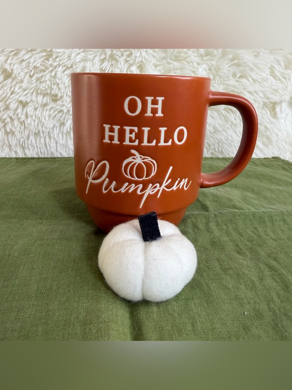 Oh Hello Pumpkin Ceramic Mug - Rust Orange